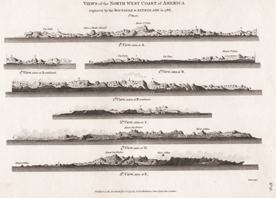 Views of the North West Coast of North America Explored by the BOUSSOLE & ASTROLABE in 1786   1st sheet